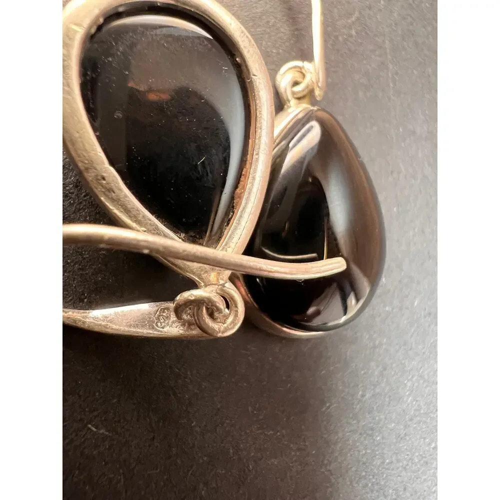 NEW Black onyx sterling silver teardrop earrings 7.57 grams